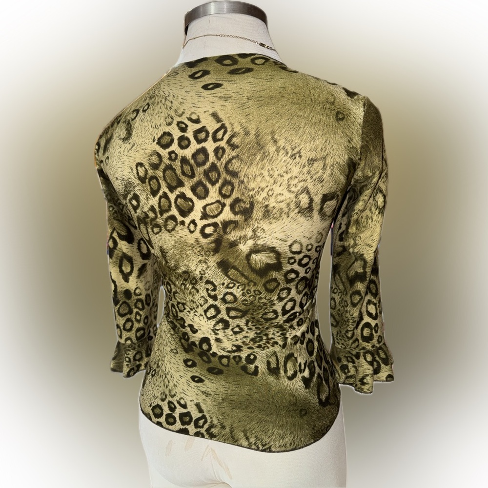 Women’s Y2K Olive Green Animal Print Lace-Up Top with Butterfly Embroidery - Picture 5 of 10